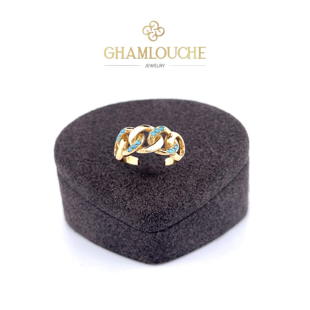 18K Gold Modern Ring with Stones