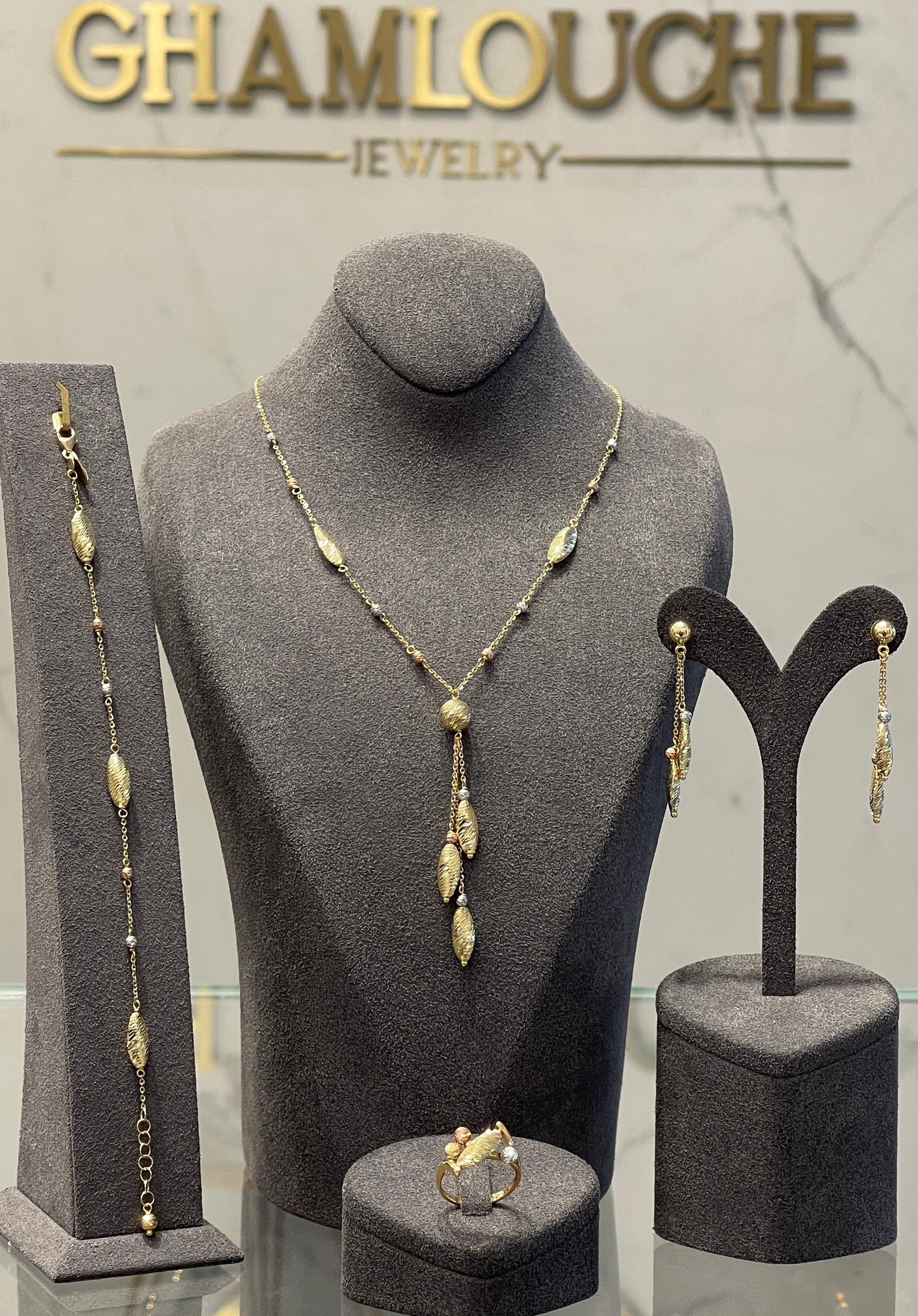 18K Italian Yellow , White and Rose Gold Set