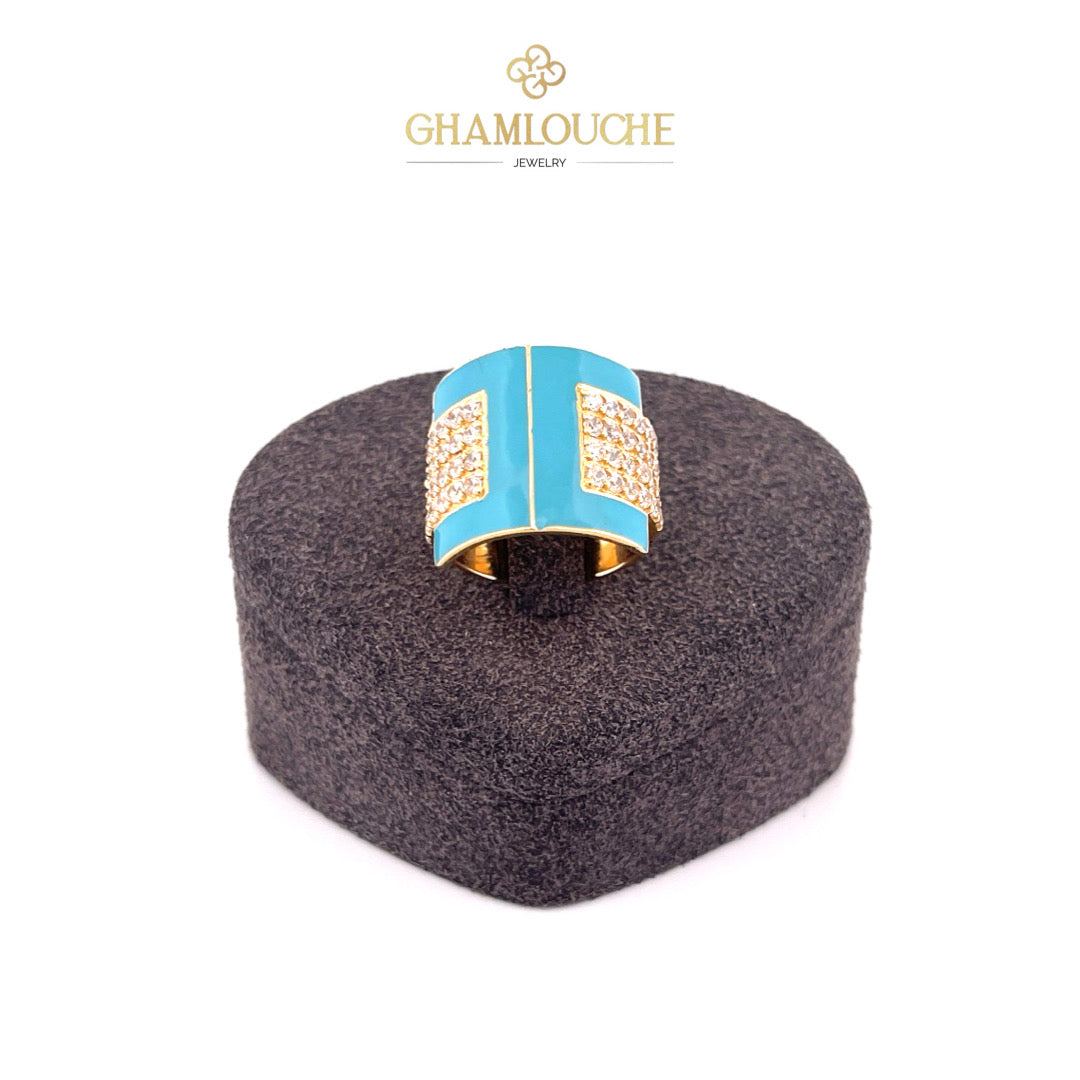18k Gold Ring with Enamel and Stones