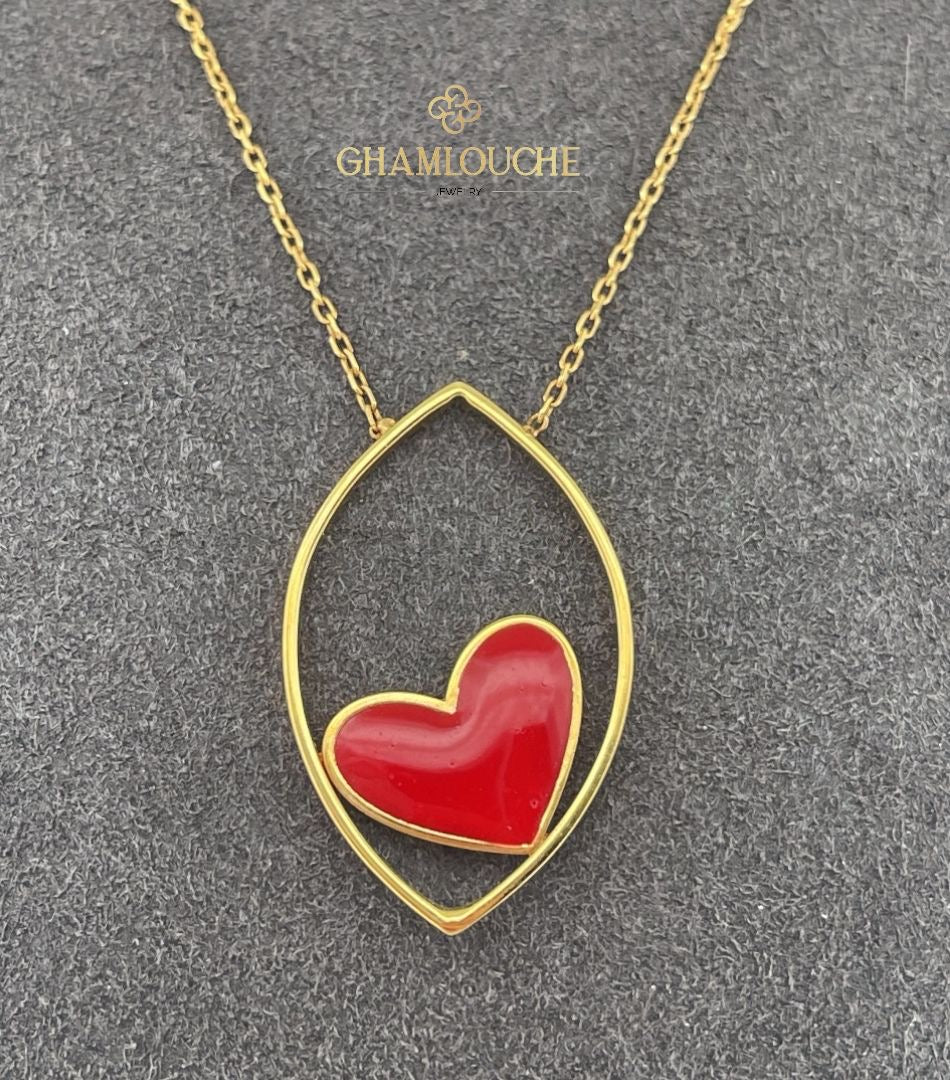 18K Gold Heart Necklace with Enamel