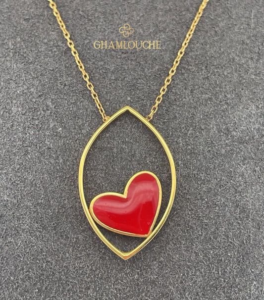 18K Gold Heart Necklace with Enamel