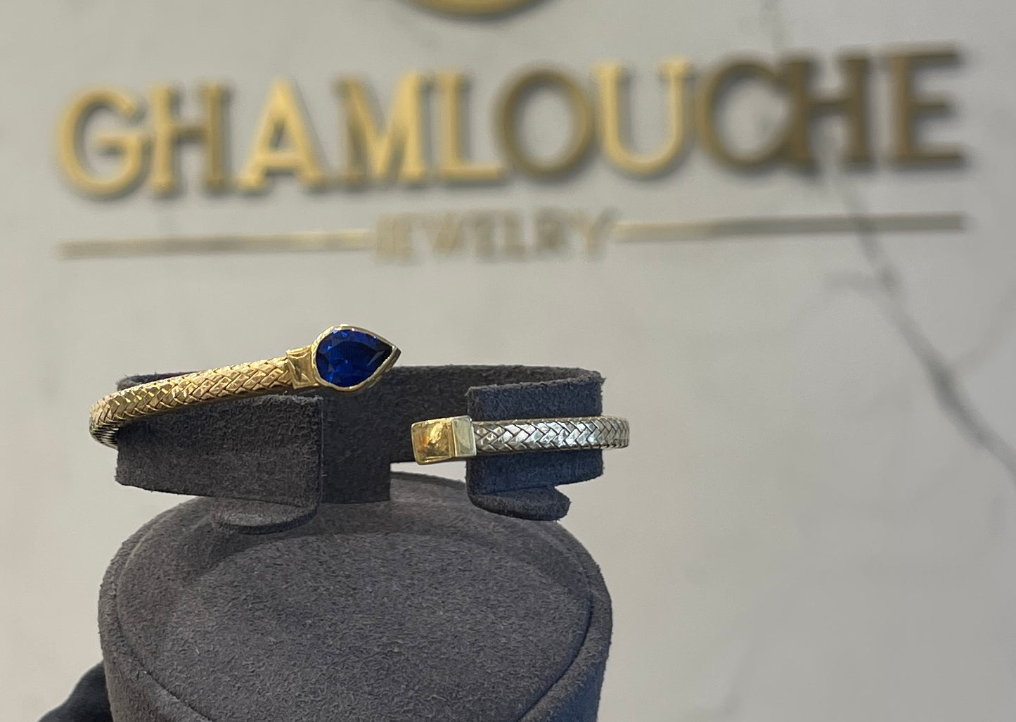 18K Gold Bangle with a Stone