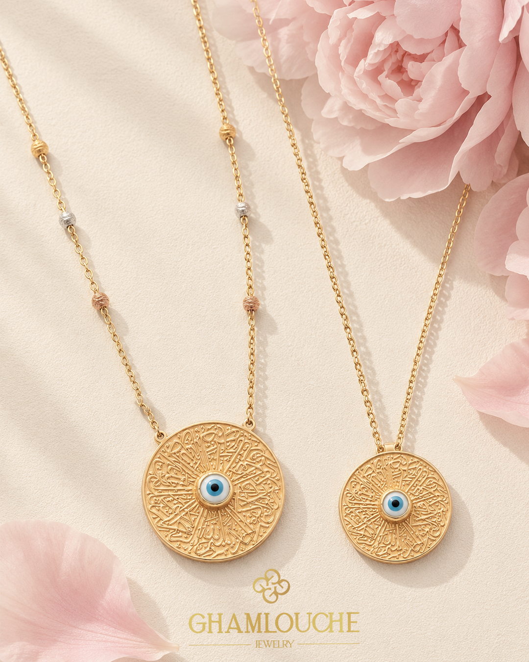 18K Gold Evil Eye Necklace with Enamel