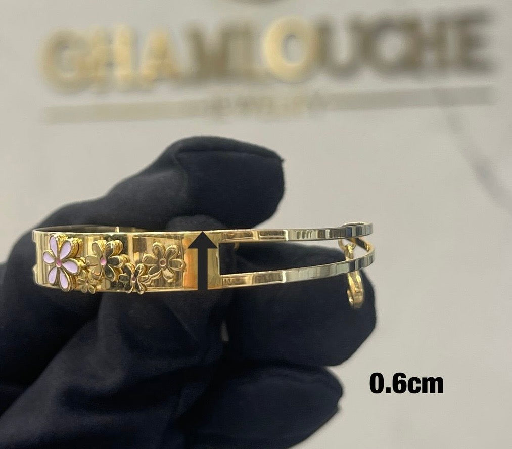 18K Gold Flowers Kid’s Girl Bangle with Enamel