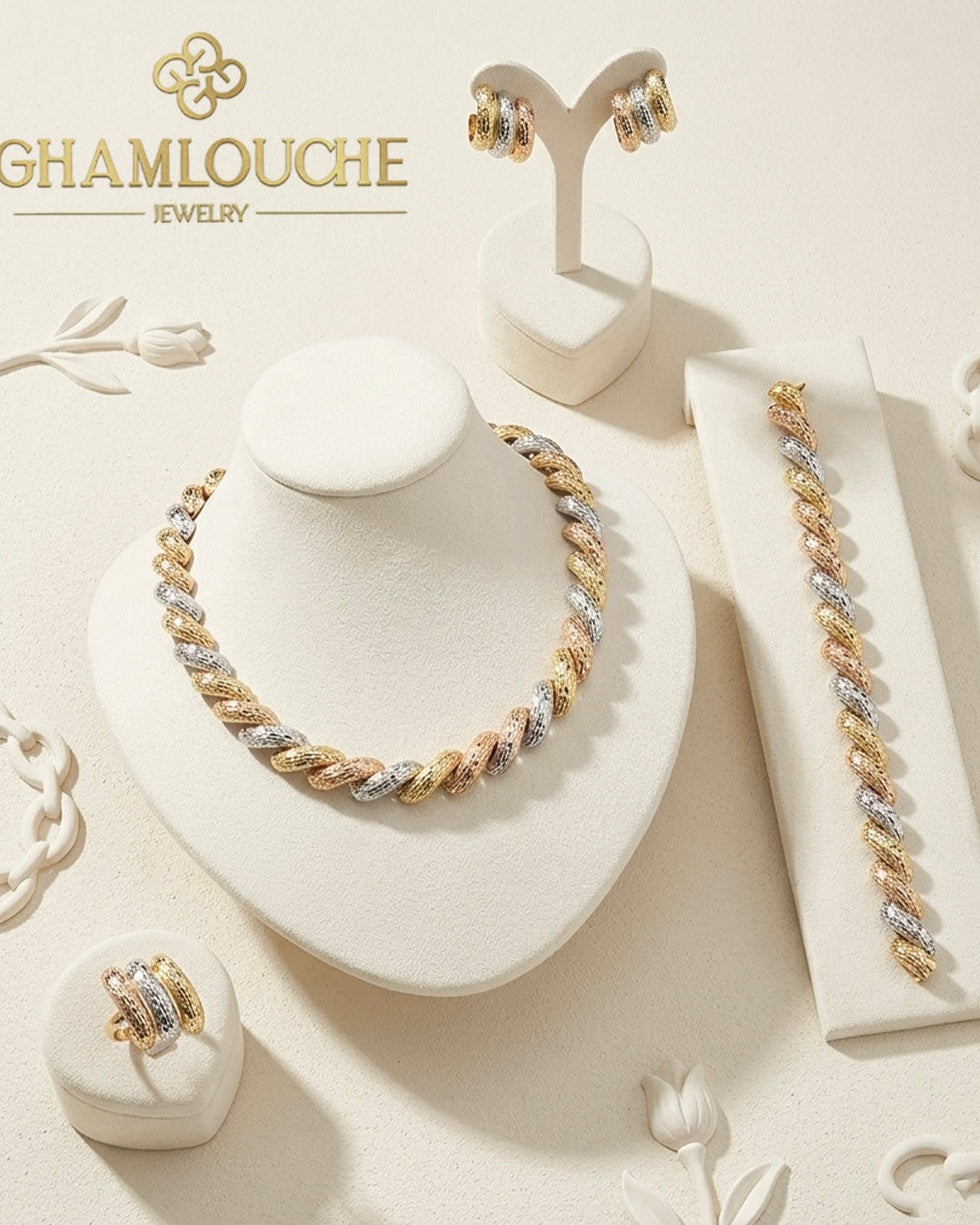 18K Italian Yellow , White and Rose Gold Set