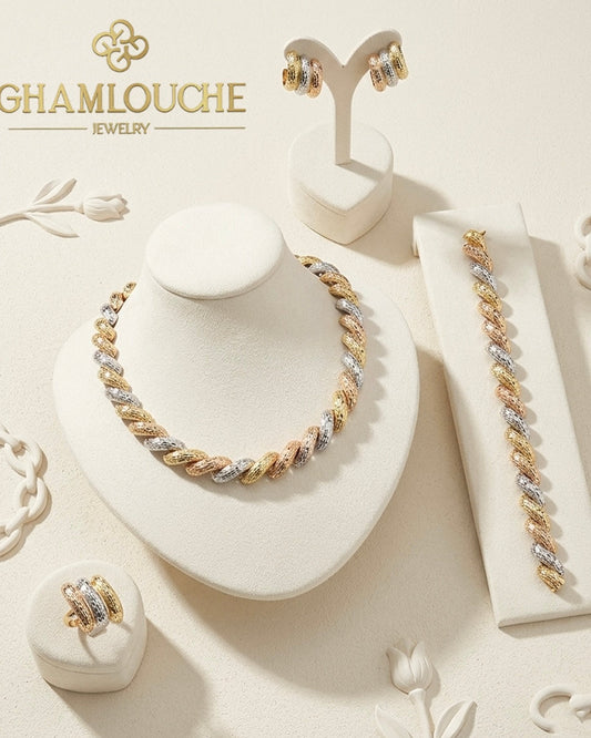 18K Italian Yellow , White and Rose Gold Set