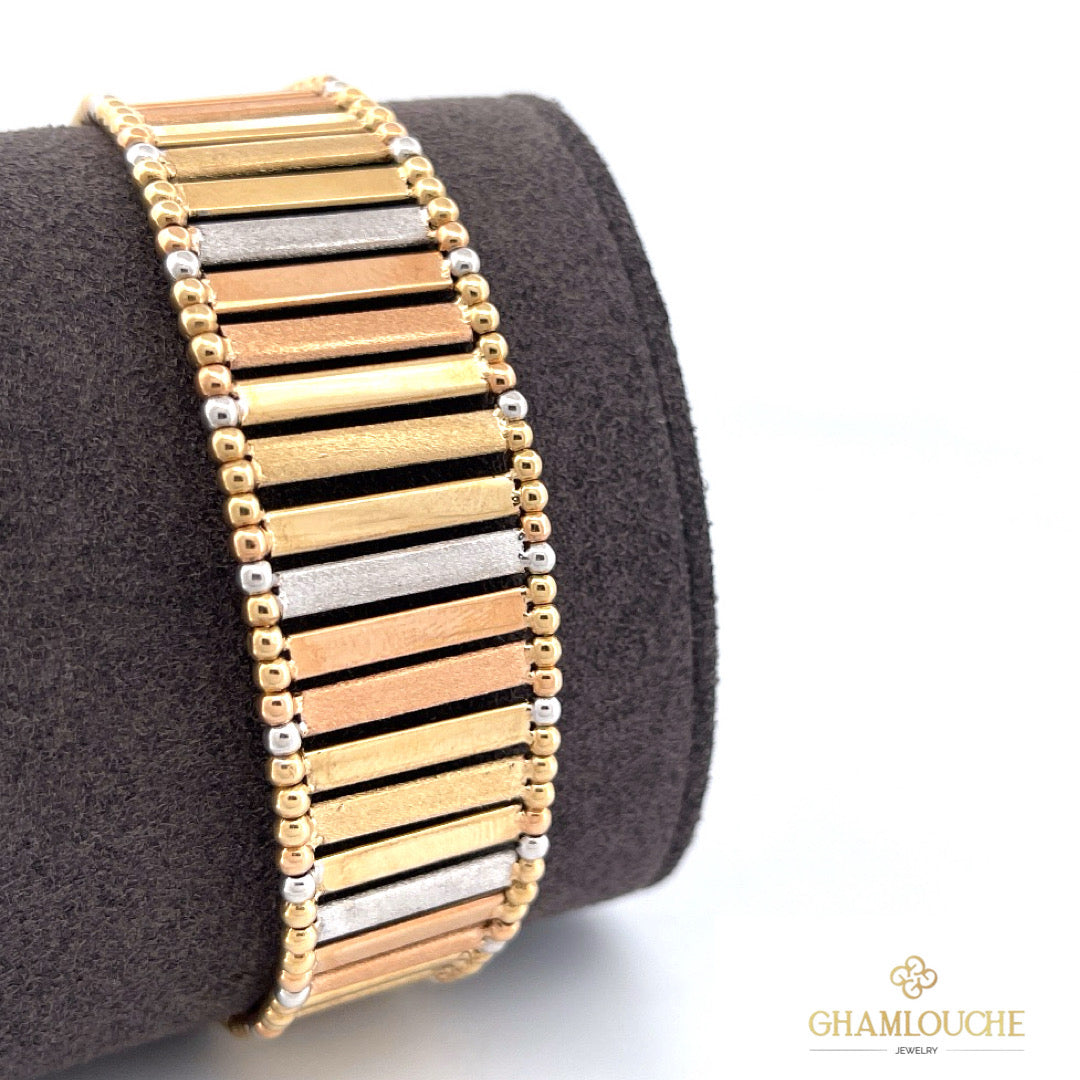 18K Yellow , White and Rose Gold Bracelet