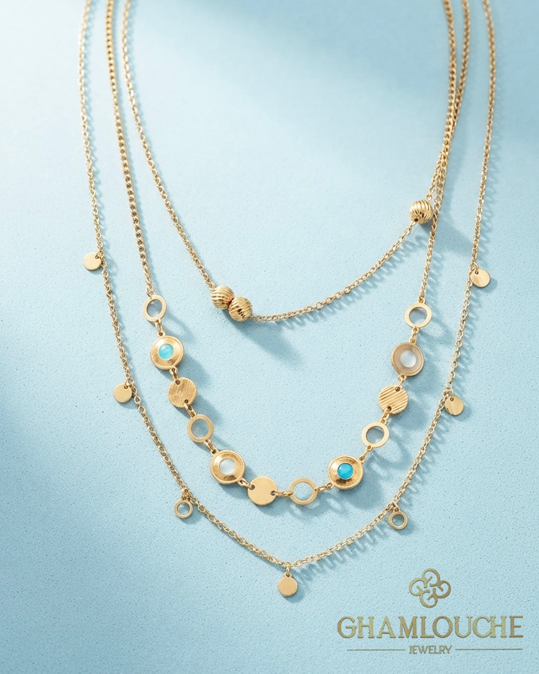 18K Gold Layered Necklace with Enamel