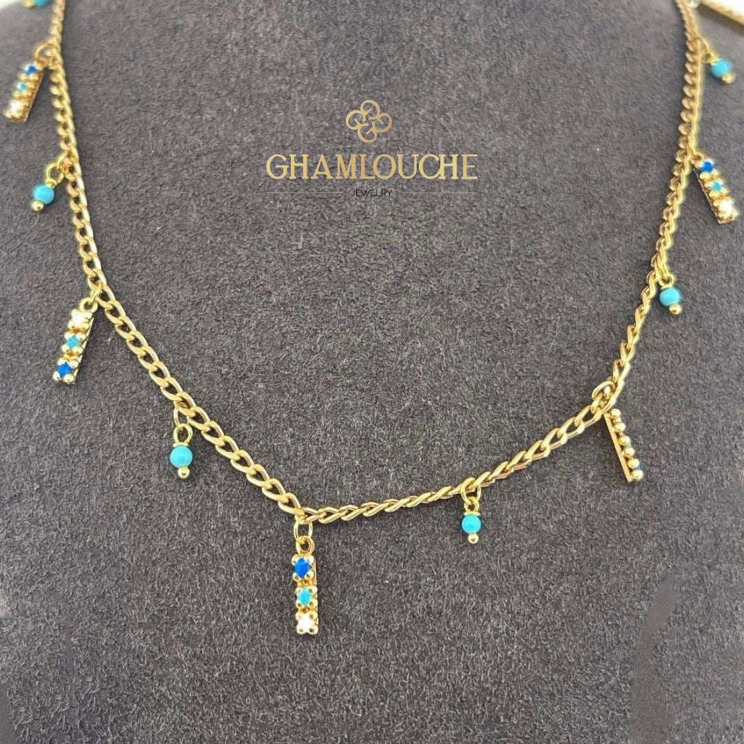 18K Modern Necklace with Stones