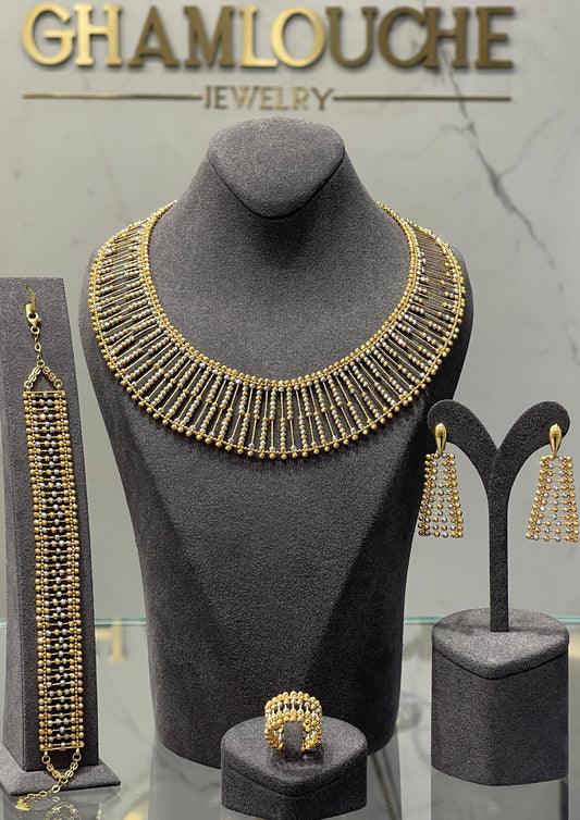 21K Yellow and White Gold Modern Set
