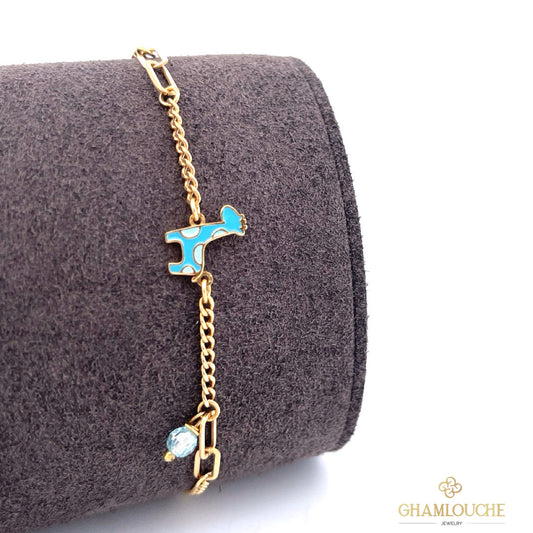 18K Gold Kid’s Giraffe Bracelet with Enamel