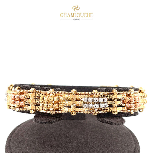 18K Italian Yellow , White and Rose Gold Bangle