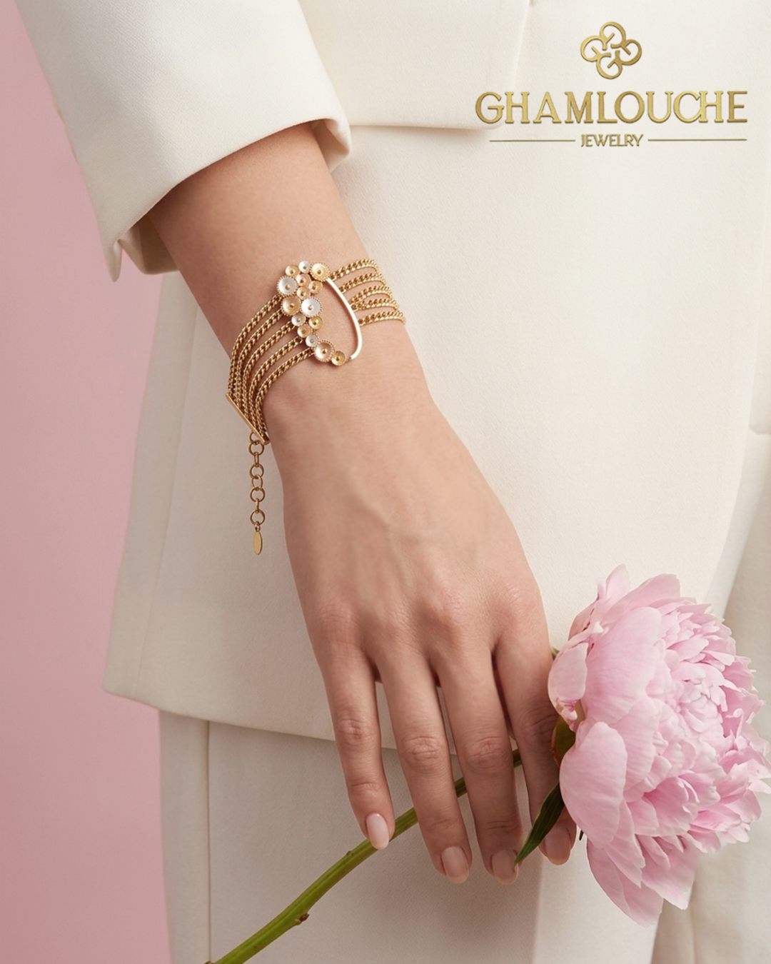 18K Yellow , White and Rose Gold Bracelet