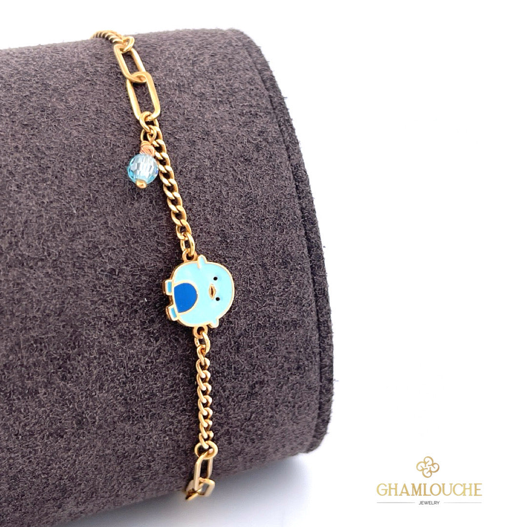 18K Gold Kid’s Penguin Bracelet with Enamel
