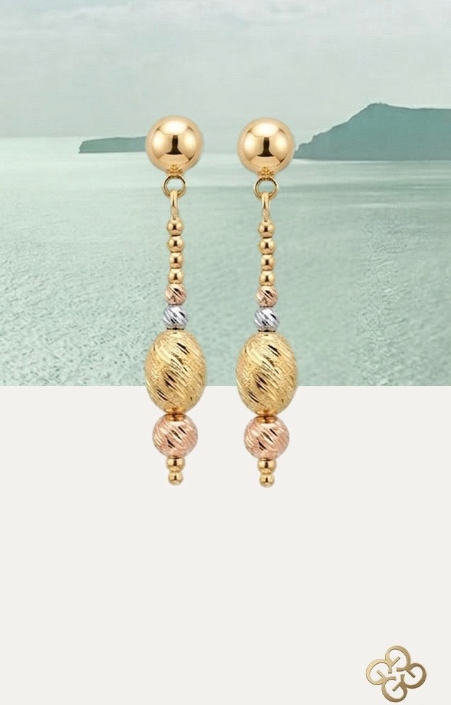 18K Italian Yellow , White and Rose Gold Dangle Earrings