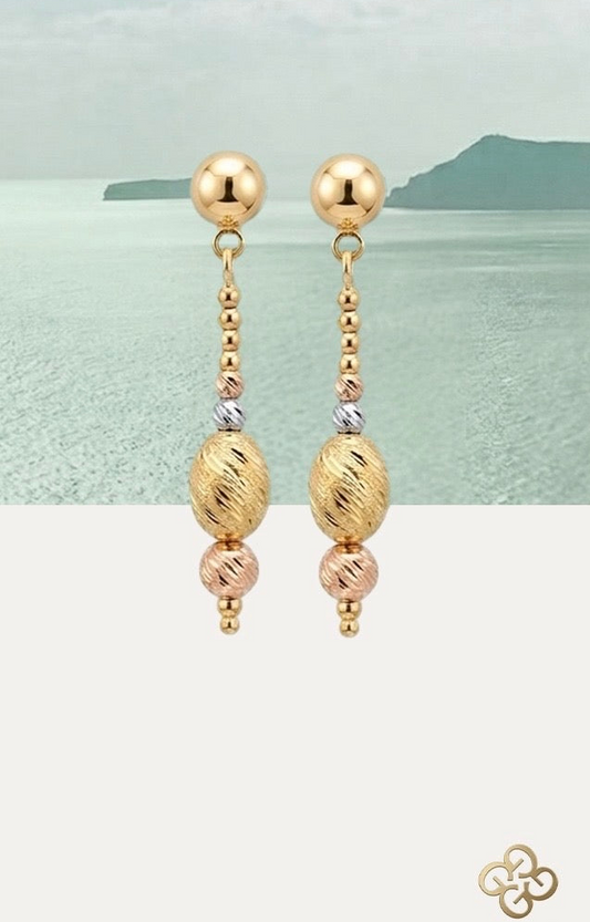 18K Italian Yellow , White and Rose Gold Dangle Earrings