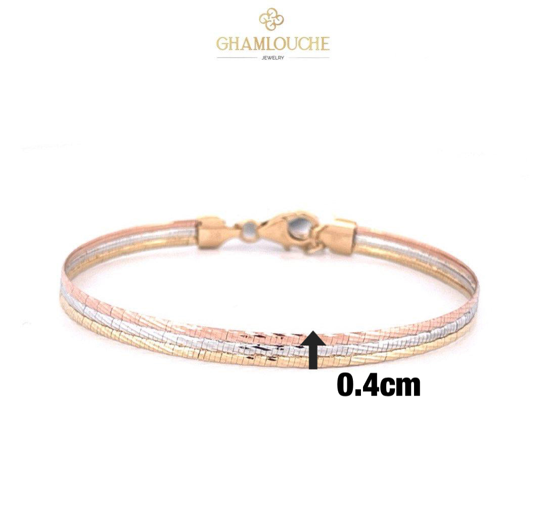 18K Italian Yellow , White and Rose Gold Bangle