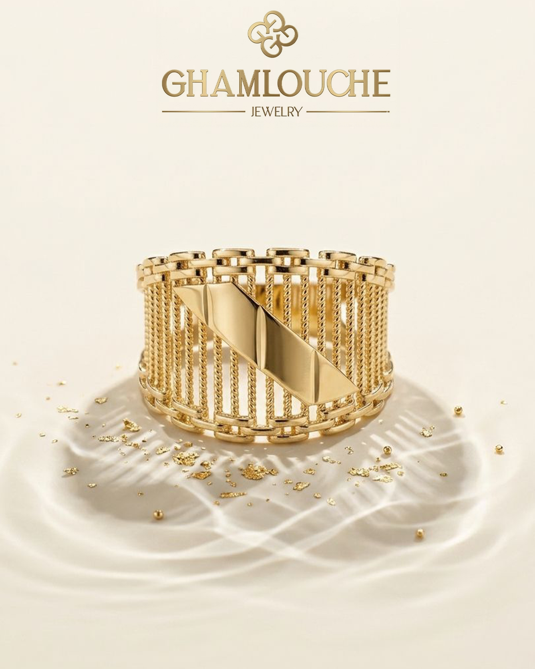 18K Gold Linear Pattern Set