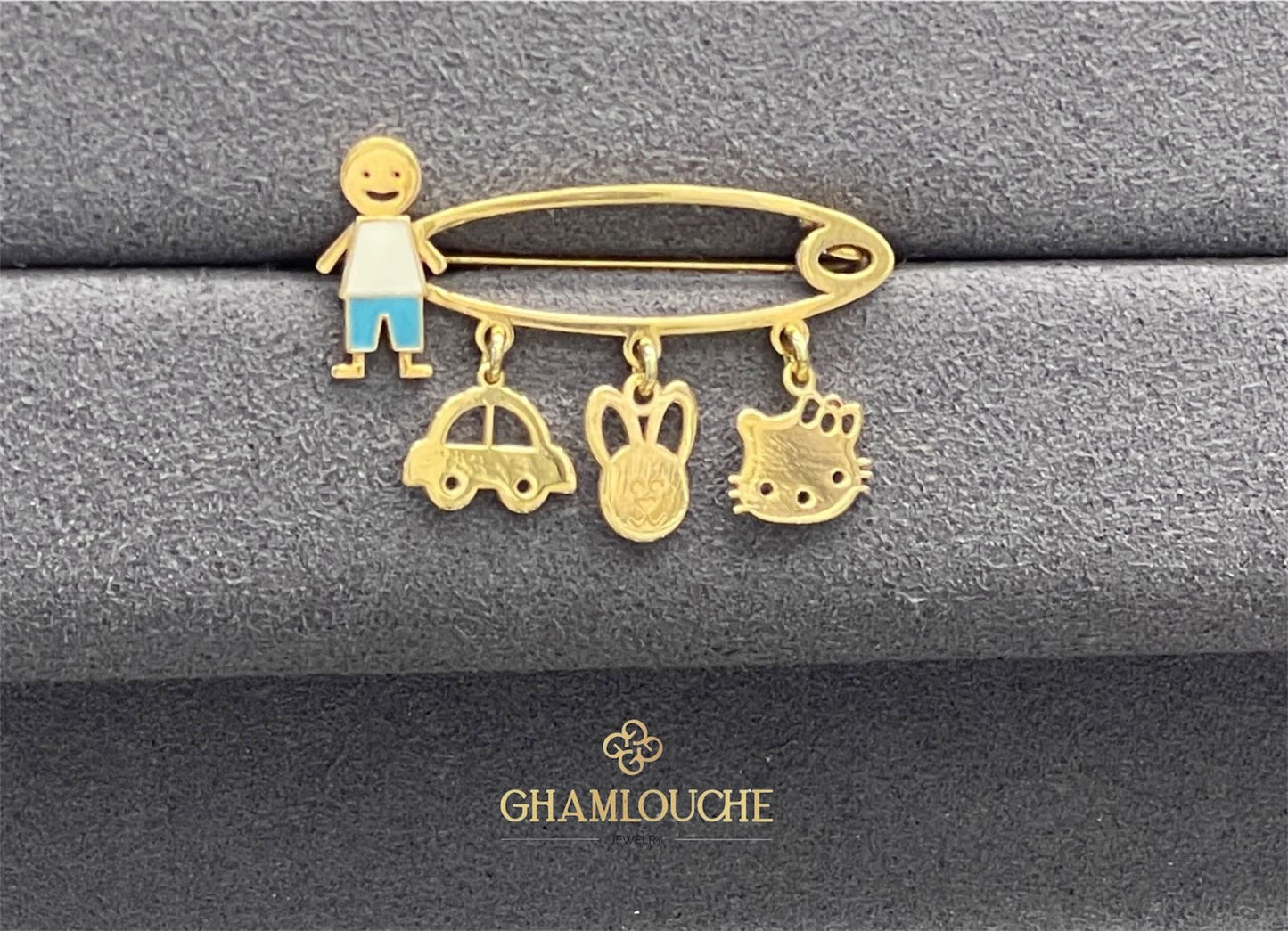 18K Gold Multi-Shape Kid’s Boy Pin with Enamel