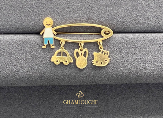 18K Gold Multi-Shape Kid’s Boy Pin with Enamel