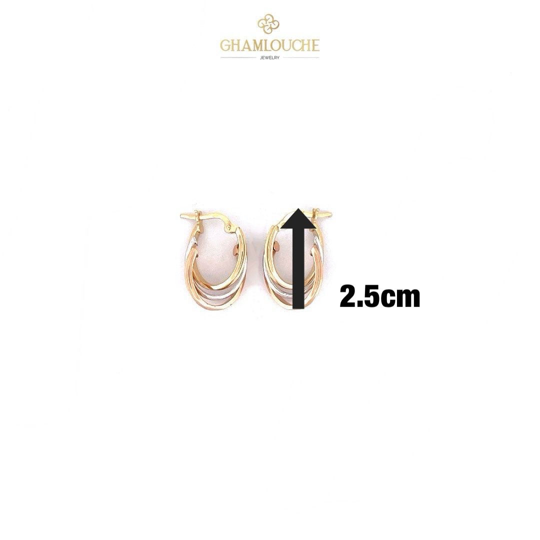 18K Yellow , White and Rose Gold Hoop Earrings