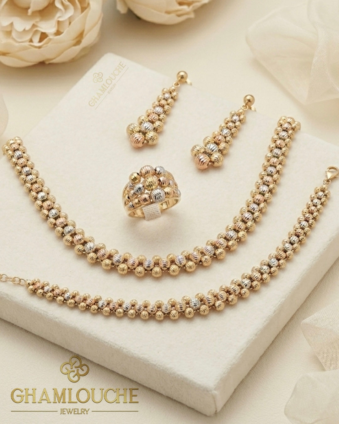 18K Italian Yellow , White and Rose Gold Set