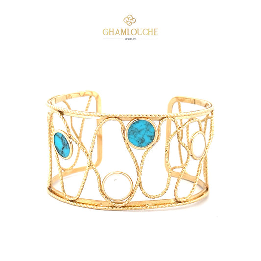 18K Gold Bangle with Blue and White Stones