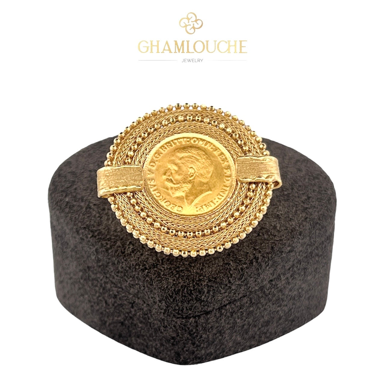 18K Gold Ring Frame For 21K 1/4 2g Lira King George V Gold Coin