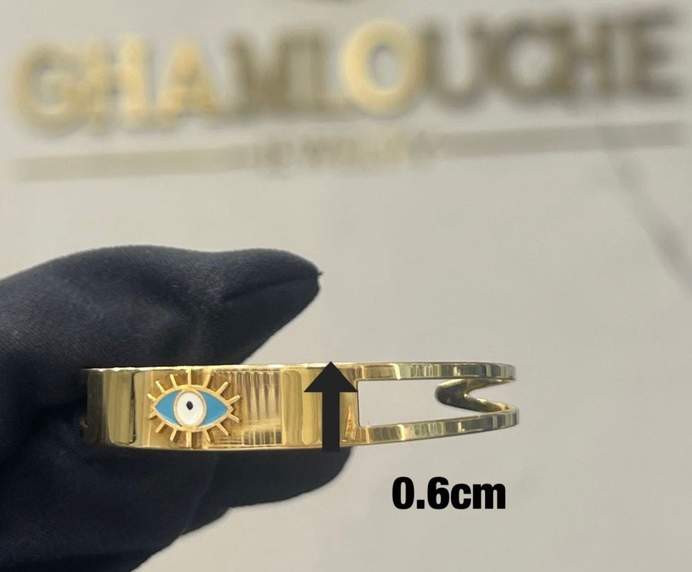 18K Gold Evil Eye Kid’s Girl Bangle with Enamel