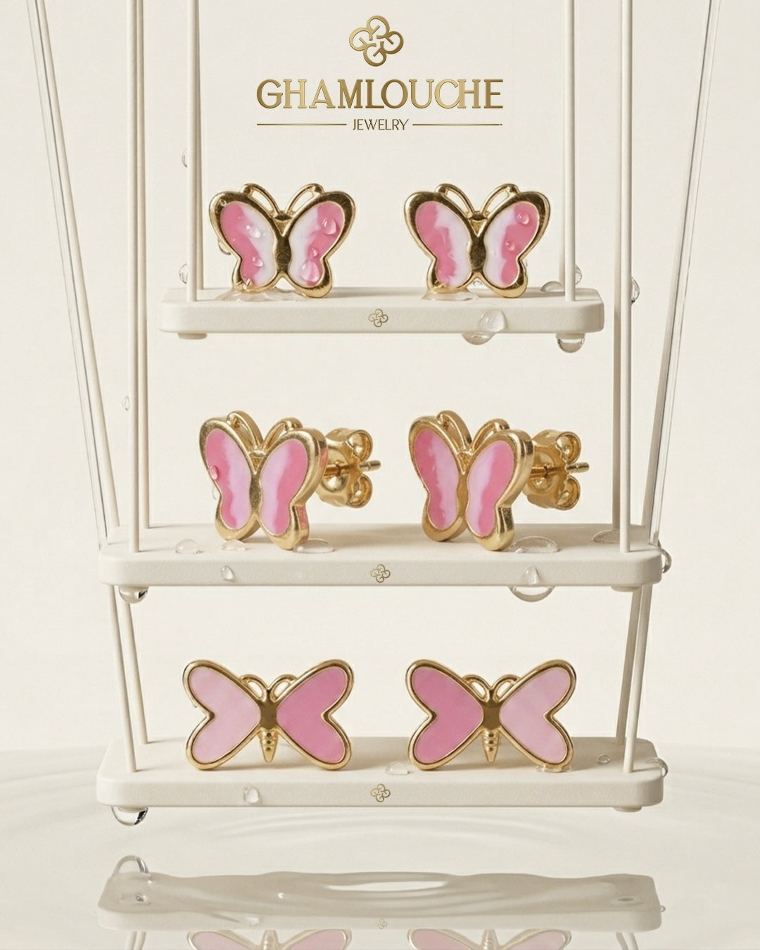 18K Gold Butterfly Kid’s Girl Stud Earrings with Enamel