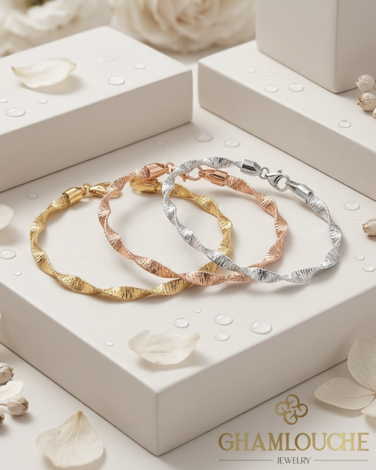 18K Italian Yellow, White and Rose Gold Bangles