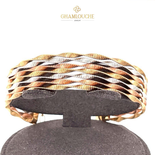 18K Italian Yellow , White and Rose Gold Bangle