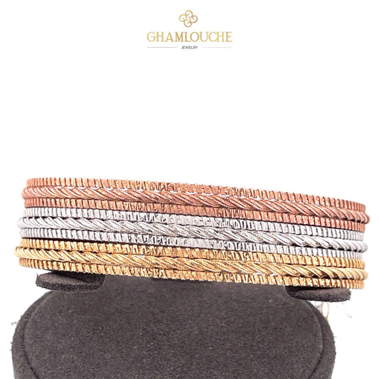 18K Italian Yellow , White and Rose Gold Bangles