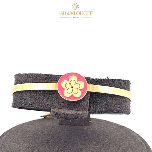 18K Gold Flower Kid’s Girl Bangle with Enamel