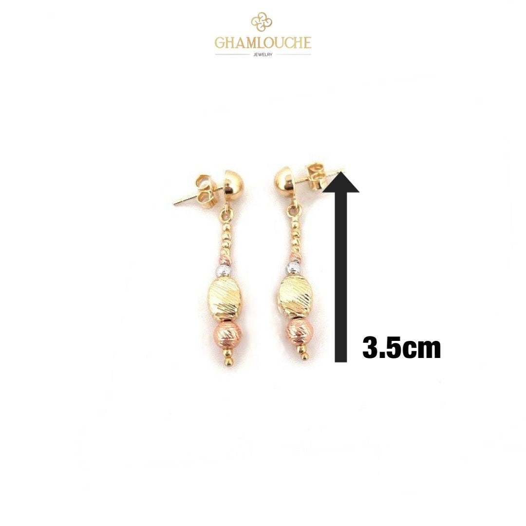 18K Italian Yellow , White and Rose Gold Dangle Earrings