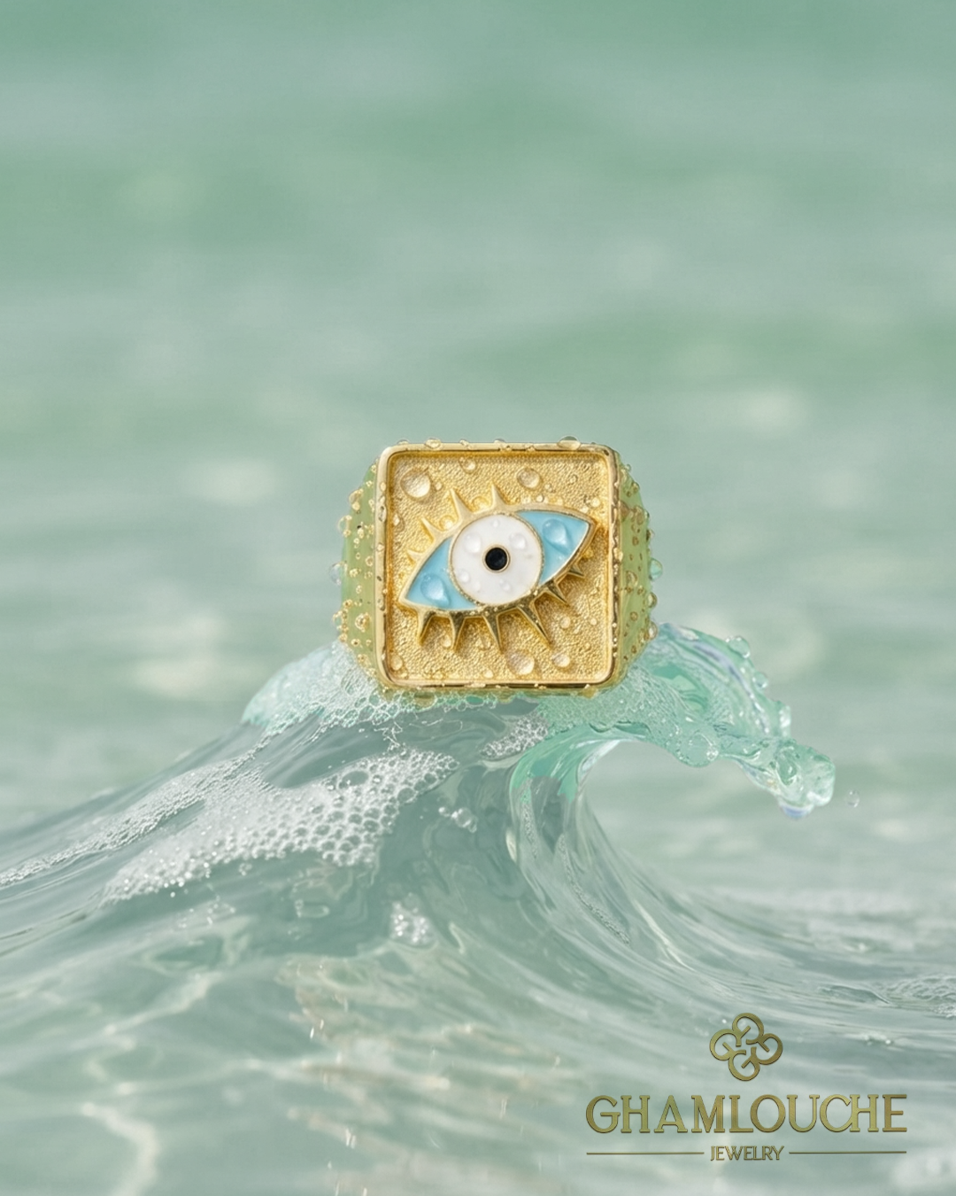 18K Gold Evil Eye Ring with Enamel
