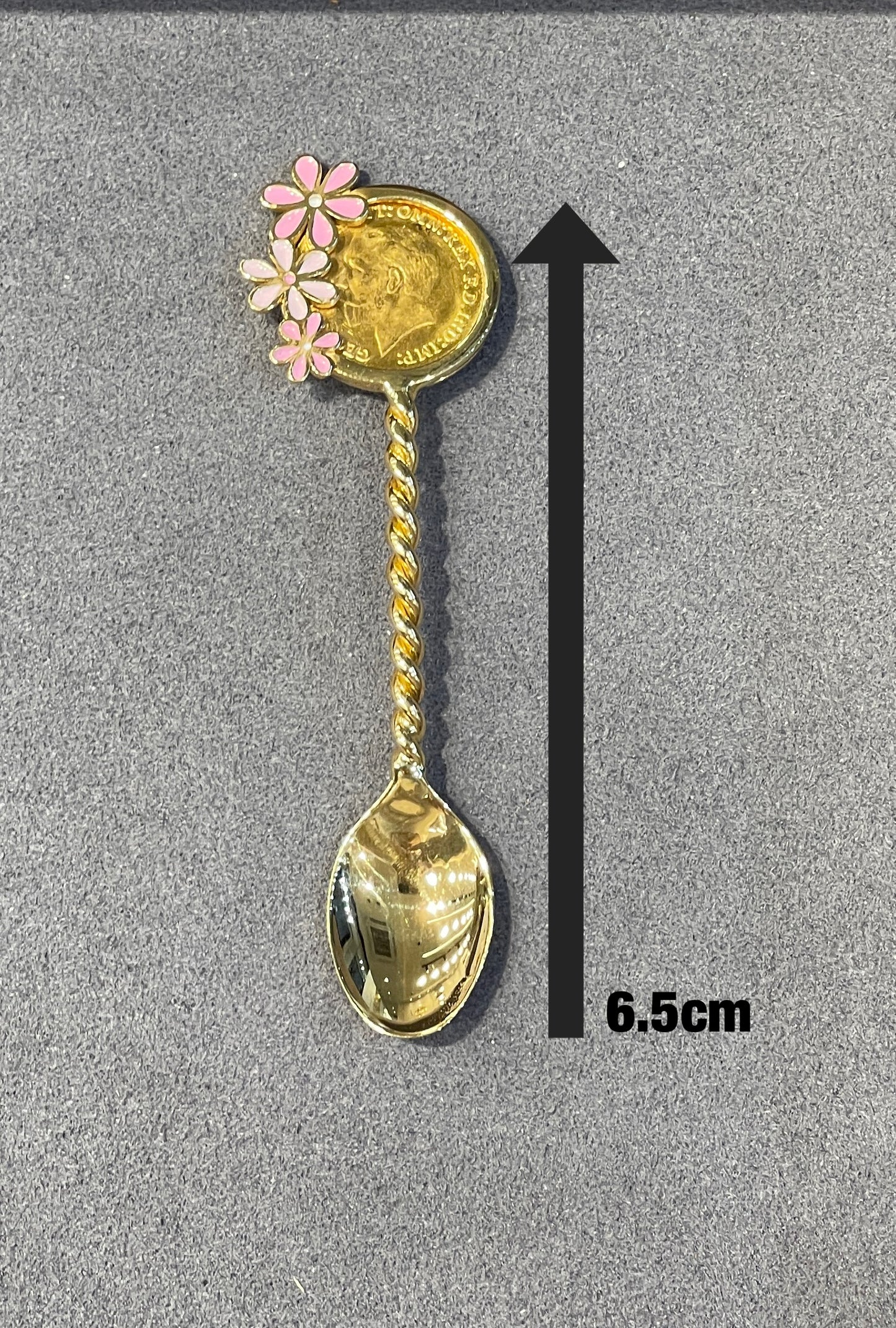 18K Gold Star Kid’s Spoon Frame For 21K 1/4 2g Lira King George V Gold Coin with Enamel