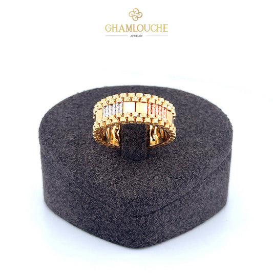 18K Italian Yellow, White, and Rose Gold Ring