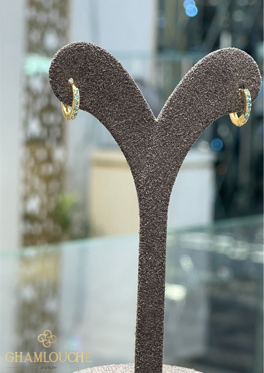 18K Gold Hoop Earrings with Stones