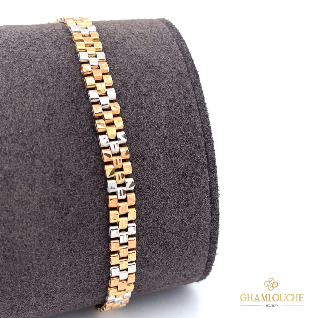 18K Yellow , White and Rose Gold Bracelet