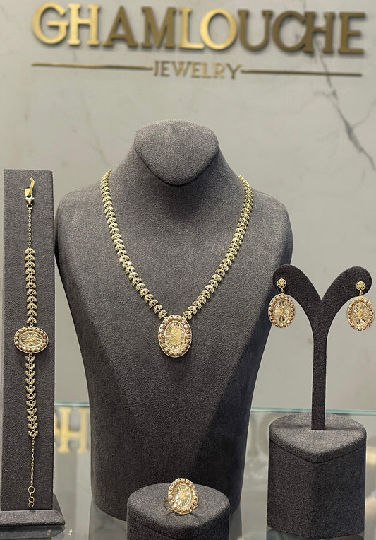 18K Yellow and Rose Gold Lady Fortuna Wheat Pattern Set