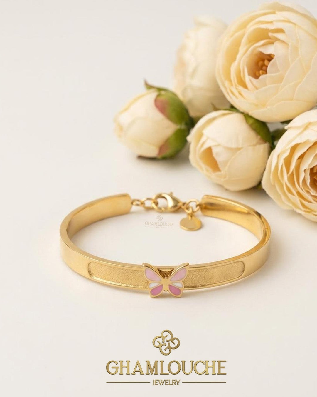 18k Gold Butterfly kid's Girl Bangle with Enamel