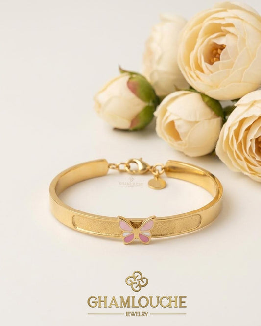 18k Gold Butterfly kid's Girl Bangle with Enamel