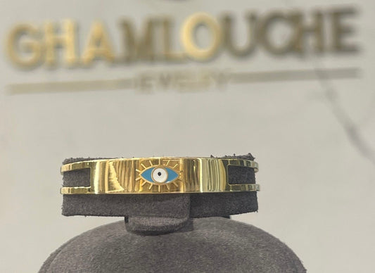 18K Gold Evil Eye Kid’s Girl Bangle with Enamel
