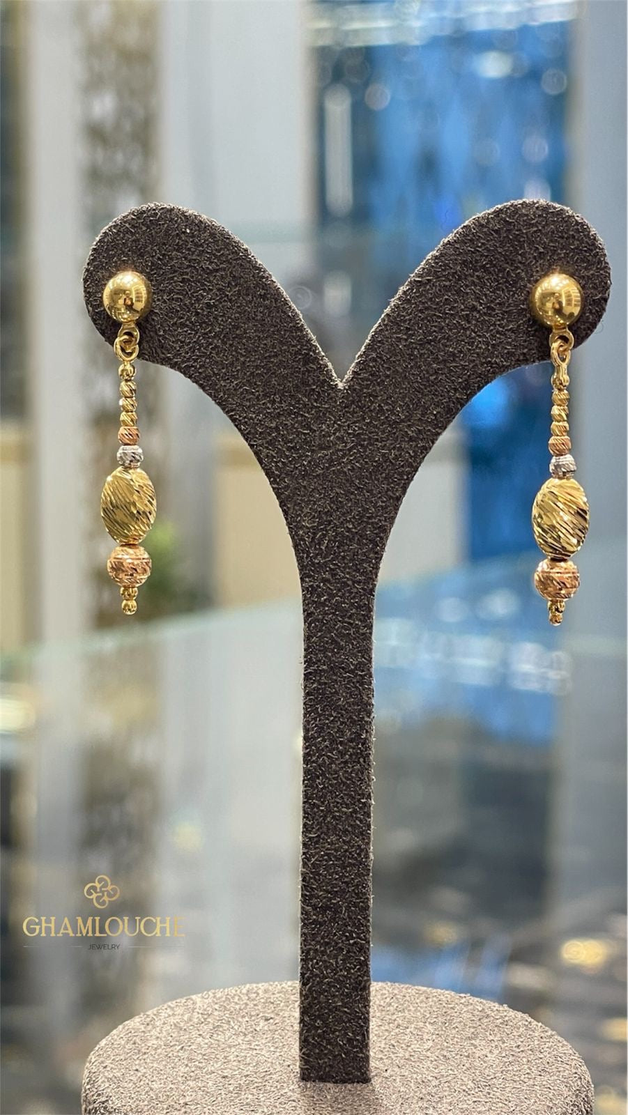 18K Italian Yellow , White and Rose Gold Dangle Earrings