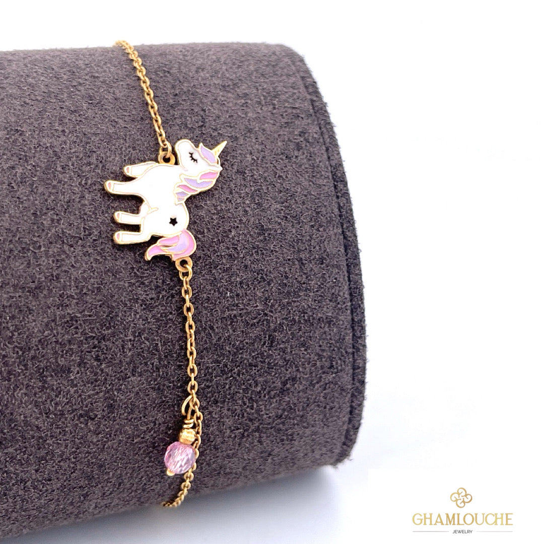 18K Gold kids Unicorn Bracelet with Enamel