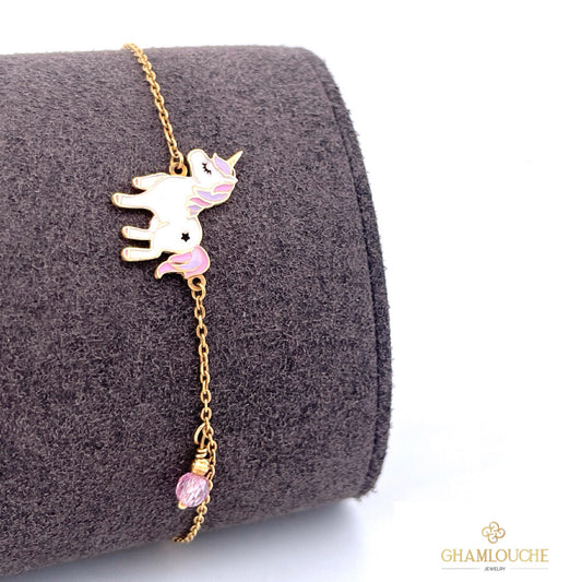 18K Gold kids Unicorn Bracelet with Enamel