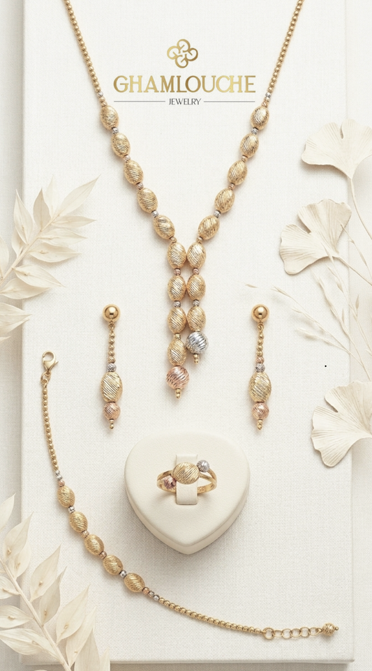 18K Italian Yellow , White and Rose Gold Set
