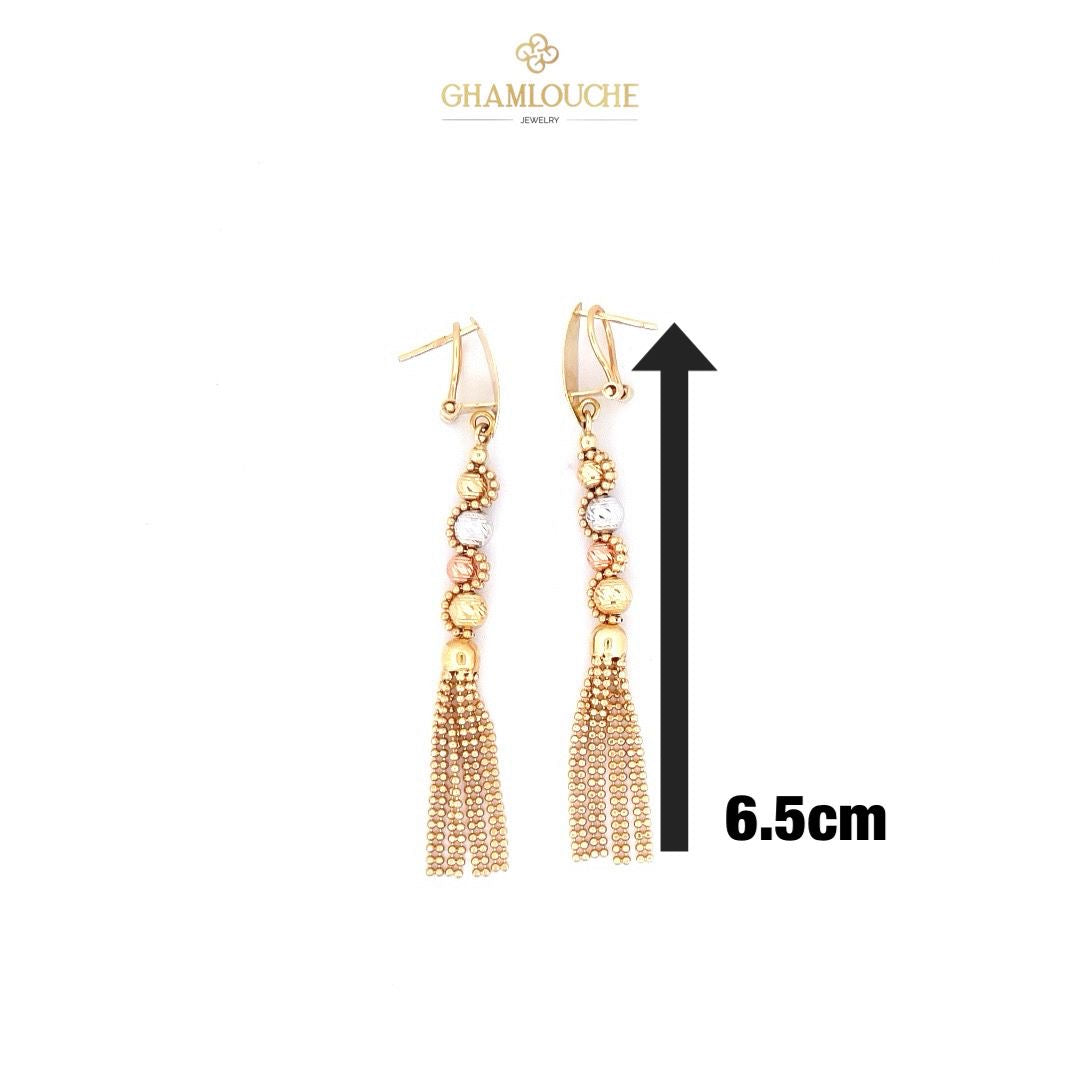 18K Italian Yellow , White and Rose Gold Tassel Drop Earrings