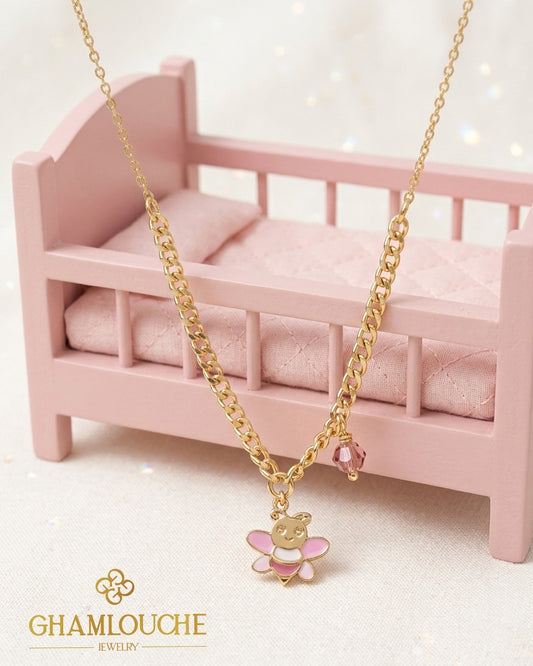 18K Gold Bee Kid’s Girl Necklace with Enamel